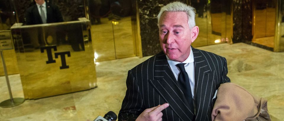 Political consultant Roger Stone speaks with media after meeting with US President-elect Donald Trump at Trump Tower on December 6, 2016 in New York. EDUARDO MUNOZ ALVAREZ/AFP/Getty Images