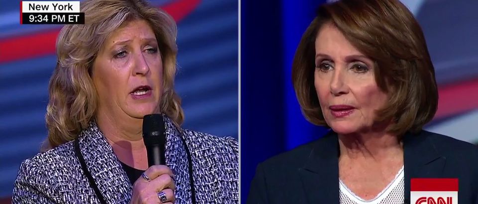 Laura Wilkerson confronts Nancy Pelosi (Screen capture from CNN video)