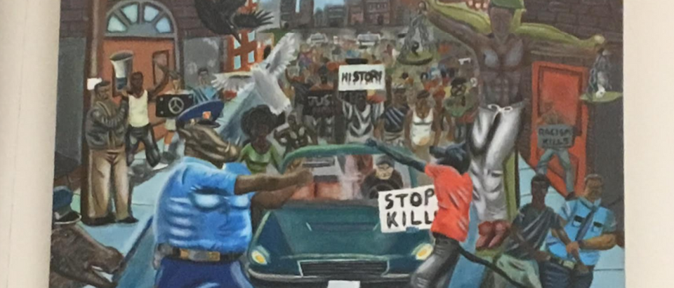 "Untitled #1" Painting by St. Louis High School student depicting police as pigs (Photo: Daily Caller/Kerry Picket)