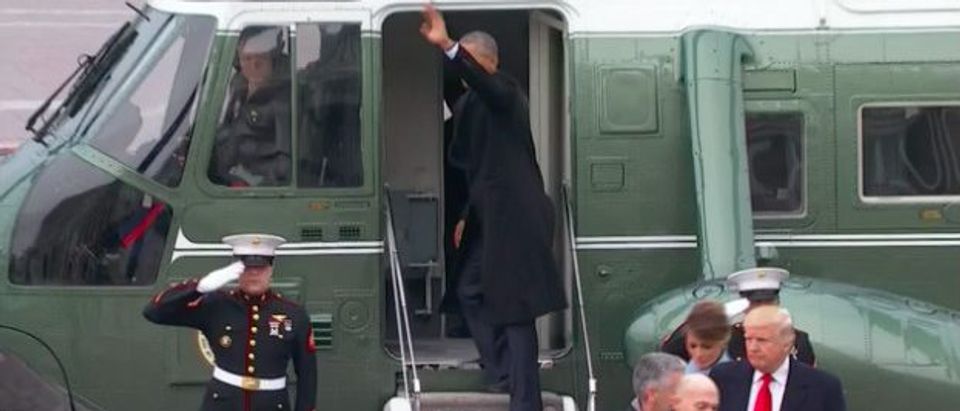 Barack Obama Boards A Helicopter Out Of Washington