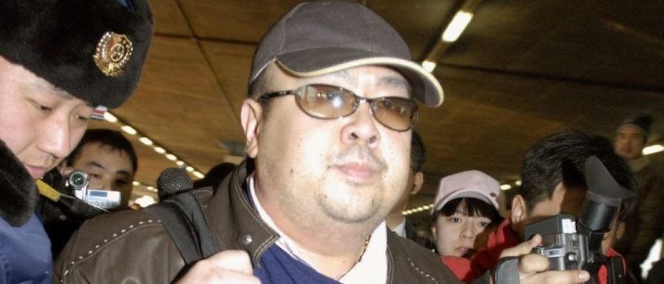 Kim Jong Nam arrives at Beijing airport in Beijing, China, in this photo taken by Kyodo
