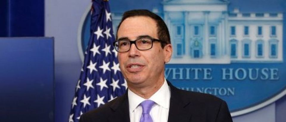 Mnuchin speaks at a press briefing at the White House in Washington