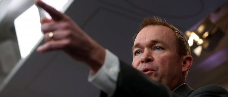 Mulvaney speaks with reporters during the daily press briefing at the White House in Washington