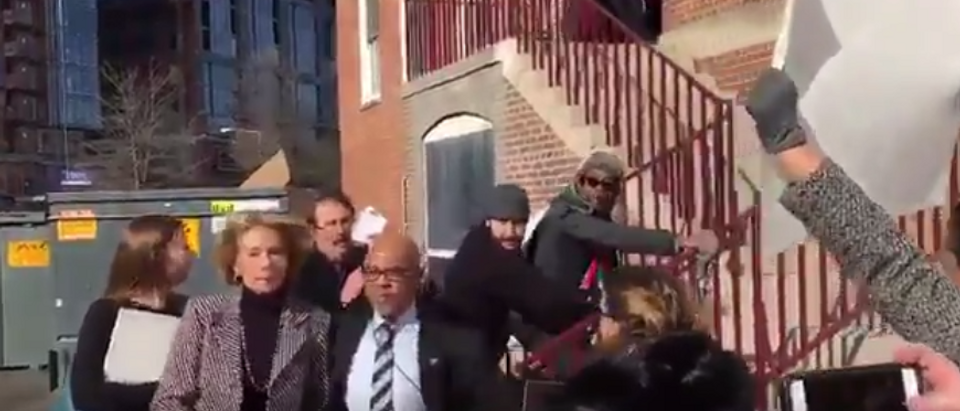 Betsy DeVos blocked by protesters in DC (WJLA Screenshot)