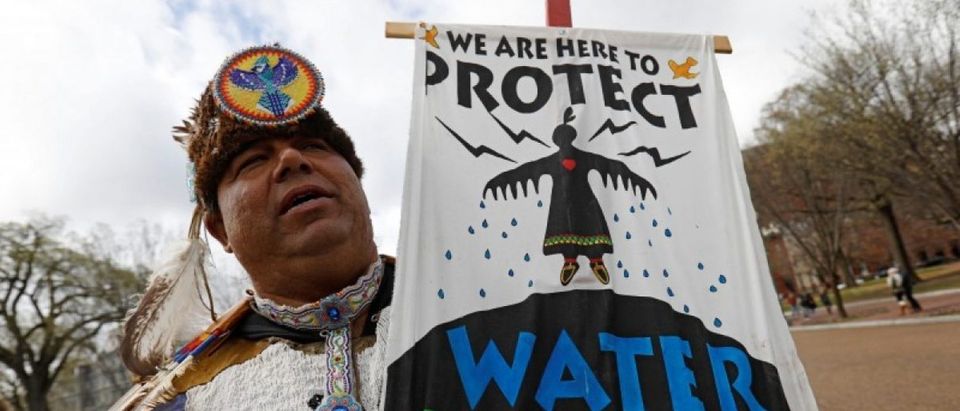 Jody Gaskin from Sault Ste. Marie, Michigan, takes part in a protest rally at the White House against the Dakota Access and Keystone XL pipelines. (Photo: REUTERS/Kevin Lamarque)