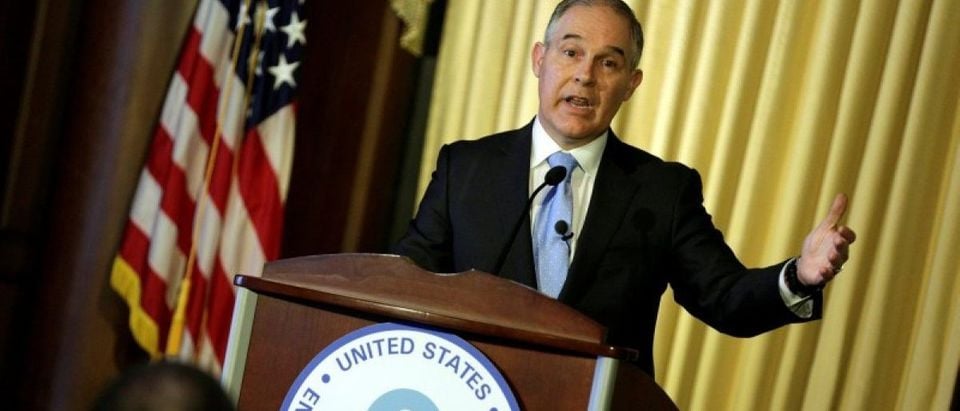 FILE PHOTO: Scott Pruitt, administrator of the Environmental Protection Agency (EPA), speaks to employees of the agency in Washington