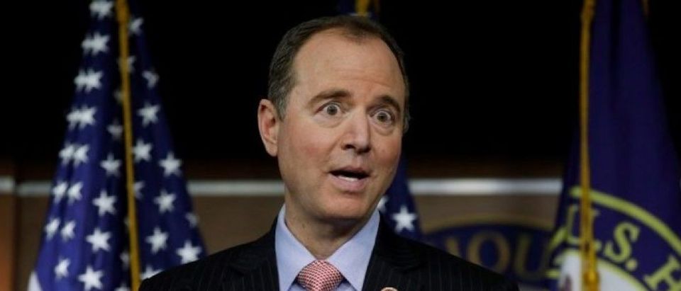 House Intelligence Committee ranking Democrat Schiff reacts to statements by Committee Chairman Nunes about surveillance of President Trump and his staff during news conference at the U.S. Capitol in Washington