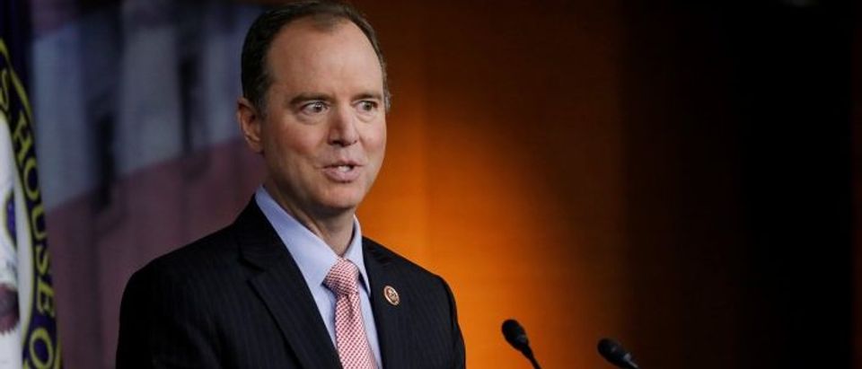 House Intelligence Committee ranking Democrat Schiff reacts to statements by Committee Chairman Nunes about surveillance of President Trump and his staff during news conference at the U.S. Capitol in Washington