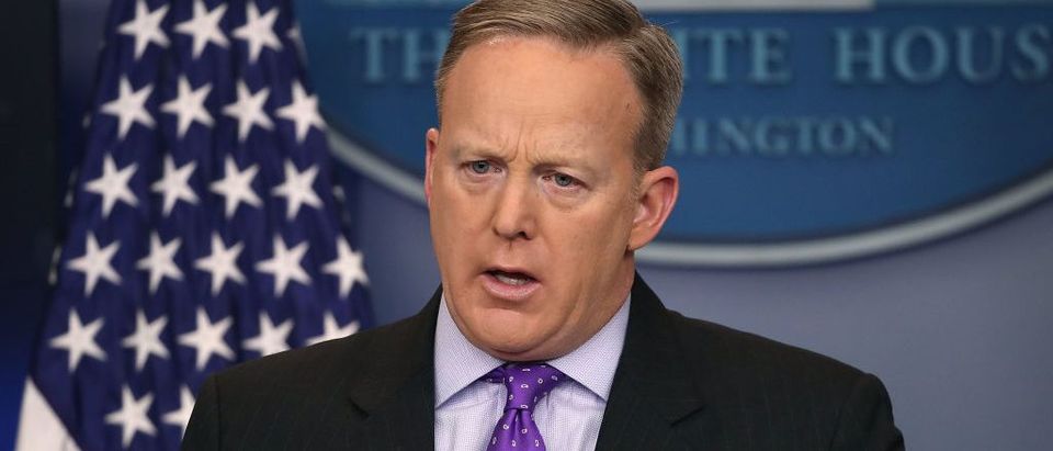 White House Press Secretary Sean Spicer takes questions from reporters during the daily press briefing at the White House February 8, 2017 in Washington, D.C. (Photo by Mark Wilson/Getty Images)