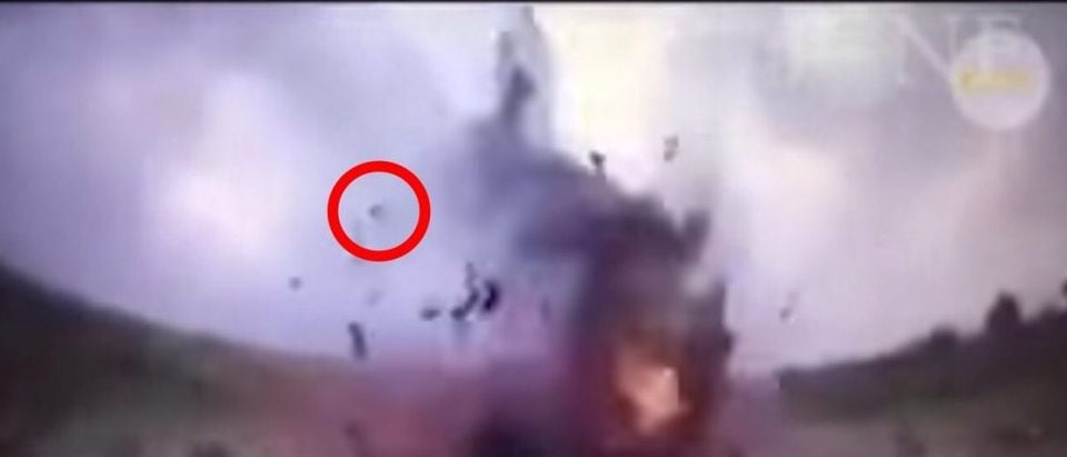 A suicide bomber detonates himself as Iraqi forces approach him. Source: YouTube screenshot