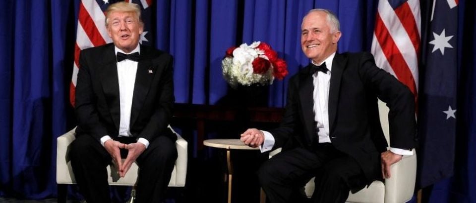 U.S. President Trump meets with Australia's PM Turnbull ahead of event commemorating the 75th anniversary of the Battle of Coral Sea, aboard the USS Intrepid Sea, Air and Space Museum in New York