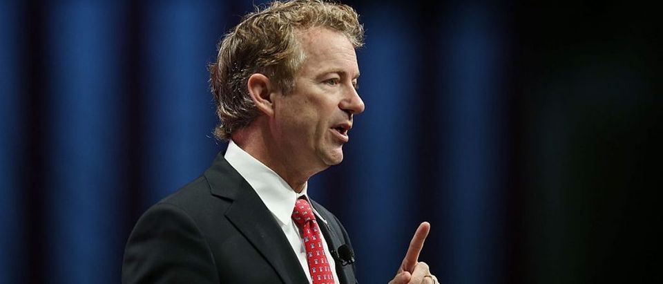 ORLANDO, FL - NOVEMBER 14: Republican presidential candidate Sen. Rand Paul (R-KY) speaks during the Sunshine Summit conference being held at the Rosen Shingle Creek on November 14, 2015 in Orlando, Florida. The summit brought Republican presidential candidates in front of the Republican voters. (Photo by Joe Raedle/Getty Images)