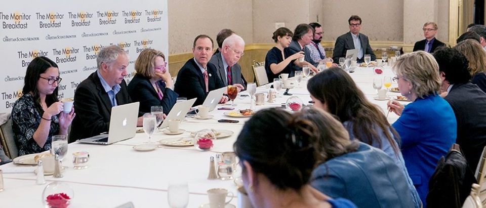 Rep. Adam Schiff, ranking Democrat on the House Intelligence Committee speaks to reporters at a breakfast sponsored by the Christian Science Monitor on May 24, 2017" Courtesy Christian Science Monitor