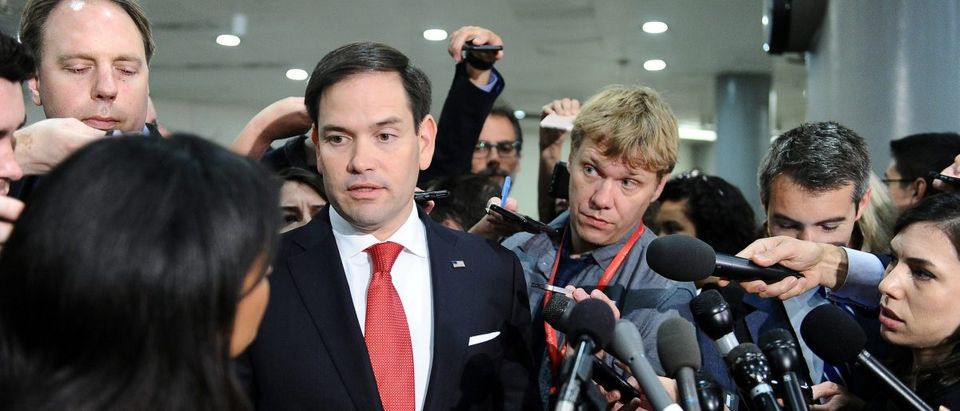 Florida Republican Sen. Marco Rubio speaks to the media after Deputy U.S. Attorney General Rod Rosenstein's classified briefing for the full U.S. Senate on President Donald Trump's firing of FBI Director James Comey in Washington May 18, 2017. REUTERS/Mary F. Calvert