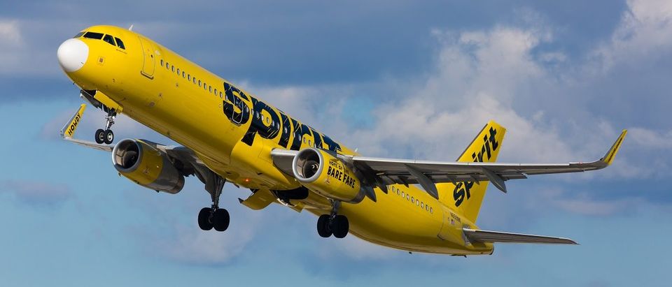 Fort Lauderdale, Florida - USA, February 25, 2017: A Spirit Airlines A321 departing the Fort Lauderdale/Hollywood International Airport. Spirit Airlines has its operating base in Fort Lauderdale. (