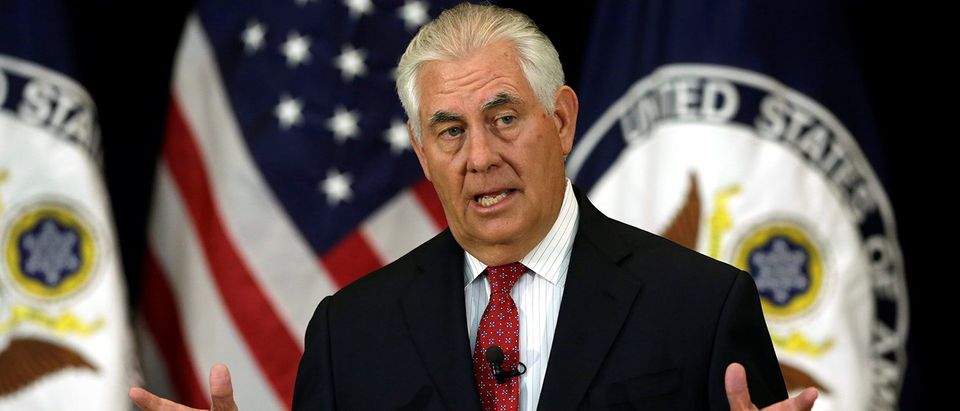 U.S. Secretary of State Rex Tillerson delivers remarks to the employees at the State Department in Washington