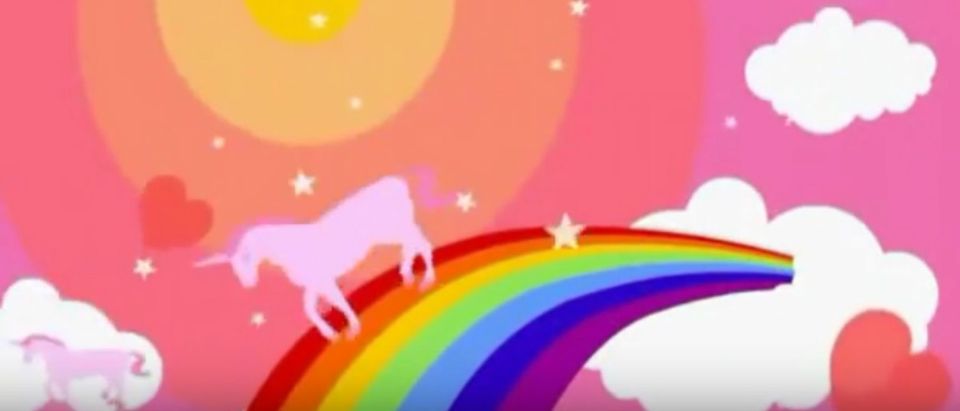 rainbow unicorn YouTube screenshot/Kipper | Inflatable Unicorn Nearly Kills UK Girl