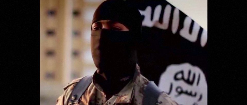 A masked man speaking in what is believed to be a North American accent in a video that Islamic State militants released in September 2014 is pictured in this still frame from video obtained by Reuters October 7, 2014. The FBI said October 7, 2014 it was seeking information on the man's identity, and issued an appeal for help in identifying individuals heading overseas to join militants in combat. REUTERS/FBI/Handout via Reuters