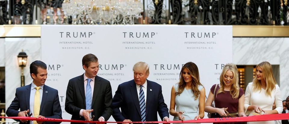 Republican US presidential nominee Trump and members of his family attend official ribbon cutting ceremony in Washington