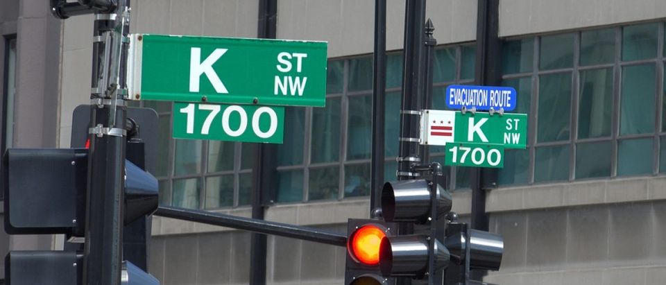 WASHINGTON, DC - MAY 2016: Street sign of Infamous K Street in Washington, DC, legendary home to lobbyists (although now K St, is mostly symbolic). (Credit: bakdc/Shutterstock)