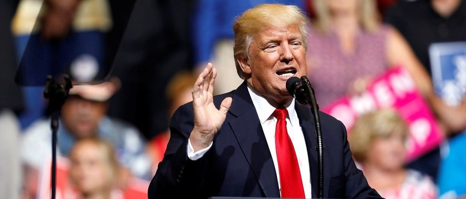 U.S. President Donald Trump speaks during a rally at the U.S. Cellular Center in Cedar Rapids, Iowa, U.S.