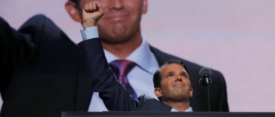 FILE PHOTO: Donald Trump Jr. thrusts his fist after speaking at the 2016 Republican National Convention in Cleveland