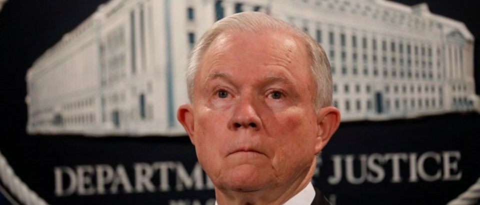 U.S. Attorney General Jeff Sessions looks during a news conference announcing the outcome of the national health care fraud takedown at the Justice Department in Washington, U.S., July 13, 2017. REUTERS/Aaron P. Bernstein
