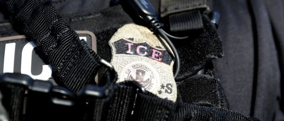 FILE PHOTO: The badge of a U.S. Immigration and Customs Enforcement's (ICE) Fugitive Operations team is seen in Santa Ana