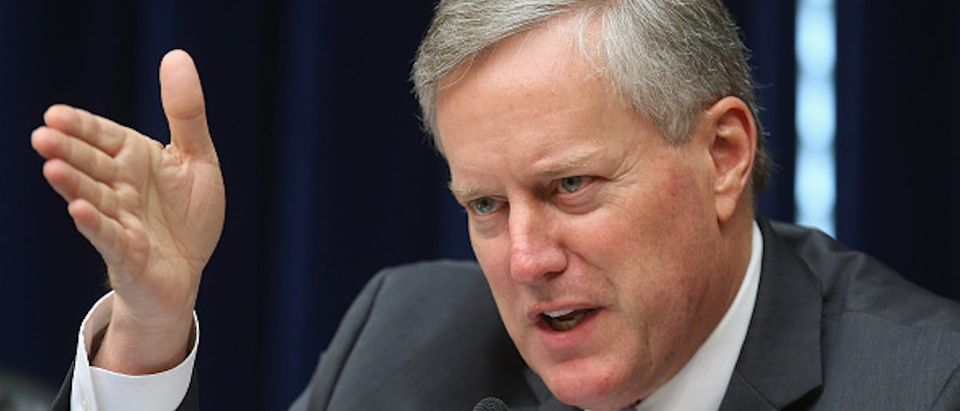 WASHINGTON, DC - JULY 29: House Oversight Subcommittee on Government Operations Mark Meadows (R-NC) questions witnesses during a hearing about digital accountability in the Rayburn House Office Building on Capitol Hill July 29, 2015 in Washington, DC. Considered a member of the conservative Tea Party movement in the House of Representatives, Meadows filed a 'motion to vacate' Tuesday to try to force Speaker John Boehner (R-OH) from his leadership post. (Photo by Chip Somodevilla/Getty Images)