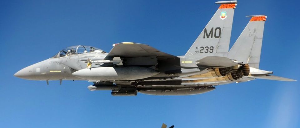 An F-15E Strike Eagle from the 391st Fighter Squadron drops a Guided Bomb Unit-28 during a Combat Hammer mission at Hill Air Force Base, Utah. Twelve planes, eighteen pilots, and thirty- crews from the 391st FS travelled down to Hill AFB to participate in the three week weapons system evaluation. Combat Hammer is an air-to-ground Weapons System Evaluation Program maintained by the 86th Fighter Weapons Squadron. Combat Hammer marked the first of three weeks of evaluation at Hill AFB by the 53rd Weapons Evaluation Group. (Courtesy photo.)