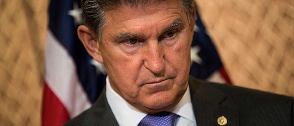 WASHINGTON, DC - JUNE 27: U.S. Sen. Joe Manchin (D-WV) looks on during a news conference to discuss the national opioid crisis, on Capitol Hill June 27, 2017 in Washington, DC. The Democratic senators discussed the opioid issue and how it relates to the Senate health care bill being considered. (Photo by Drew Angerer/Getty Images)