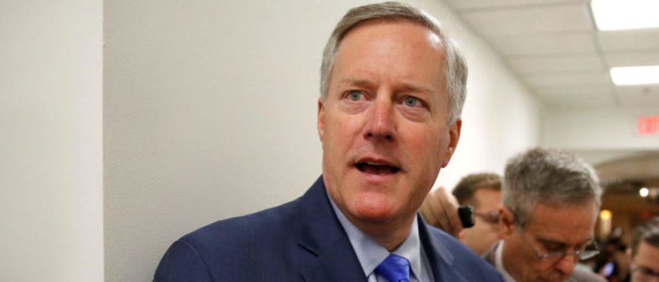 Rep. Meadows, House Freedom Caucus Chairman, speaks to reporters on Capitol Hill in Washington
