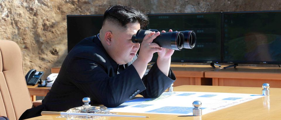 North Korean Leader Kim Jong Un looks on during the test-fire of inter-continental ballistic missile Hwasong-14 in this undated photo released by North Korea's Korean Central News Agency (KCNA) in Pyongyang, July, 4 2017. KCNA/via REUTERS