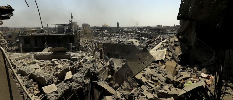 Destroyed buildings from clashes are seen in the Old City of Mosul