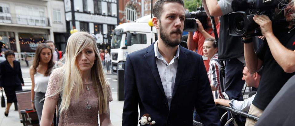 The parents of critically ill baby Charlie Gard, Connie Yates and Chris Gard arrive at the High Court in London