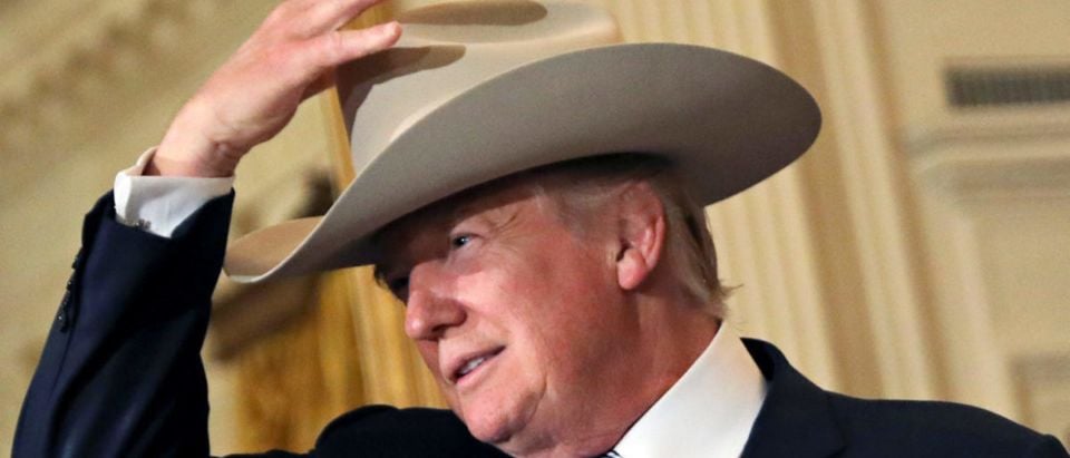 U.S. President Donald Trump wears a cowboy hat as attends a "Made in America" products showcase event at the White House in Washington, U.S.