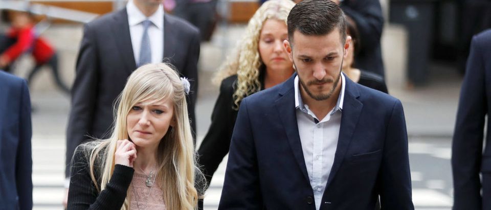 Charlie Gard's parents Coonie Yates and Chris Gard arrive at the High Court ahead of a hearing on their baby's future, in London, Britain July 24, 2017. REUTERS/Peter Nicholls