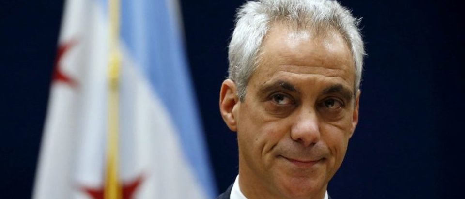 FILE PHOTO - Chicago Mayor Emanuel listens to remarks at a news conference in Chicago