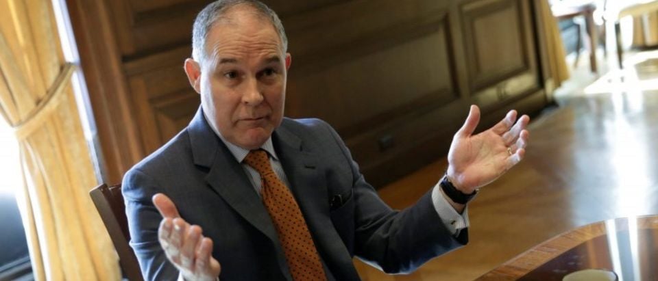 Environmental Protection Agency Administrator Scott Pruitt speaks during an interview for Reuters