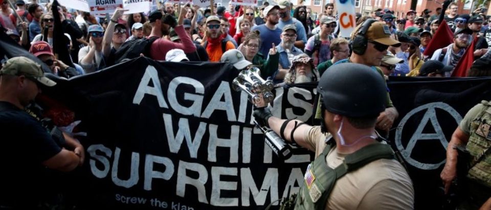 White nationalists are met by a group of counter-protesters in Charlottesville. REUTERS/Joshua Roberts