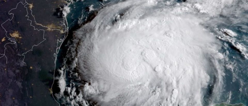Hurricane Harvey is seen in the Texas Gulf Coast in this NOAA GOES satellite image