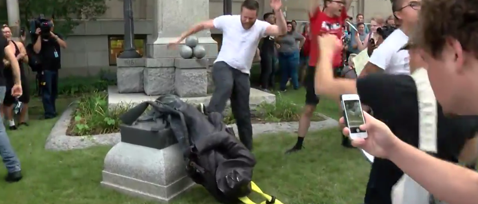 Protesters Tear Down Confederate Statue In Durham, NC (YouTube Screenshot: CBS North Carolina)