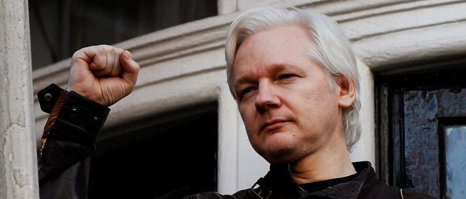 WikiLeaks founder Julian Assange is seen on the balcony of the Ecuadorian Embassy in London