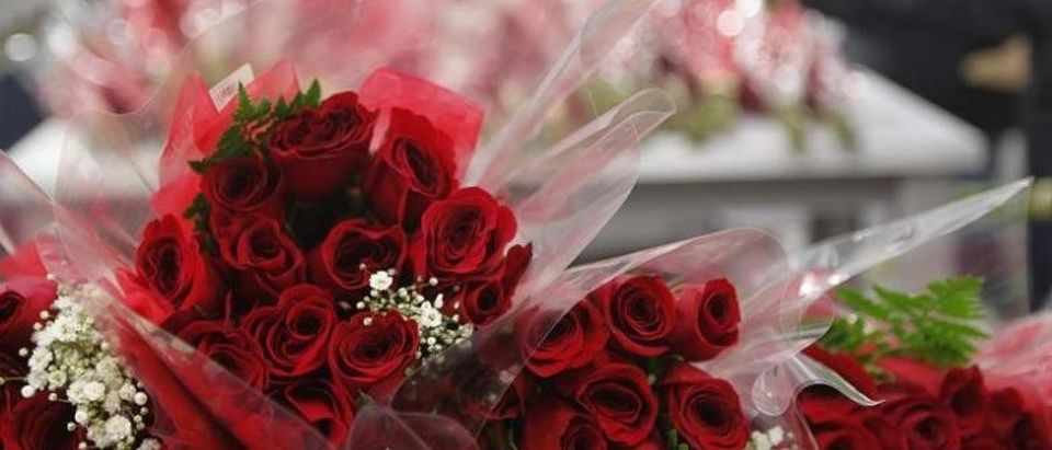 Bouquets of roses are seen at Elite Flowers, one of the largest floral distributors in the United States