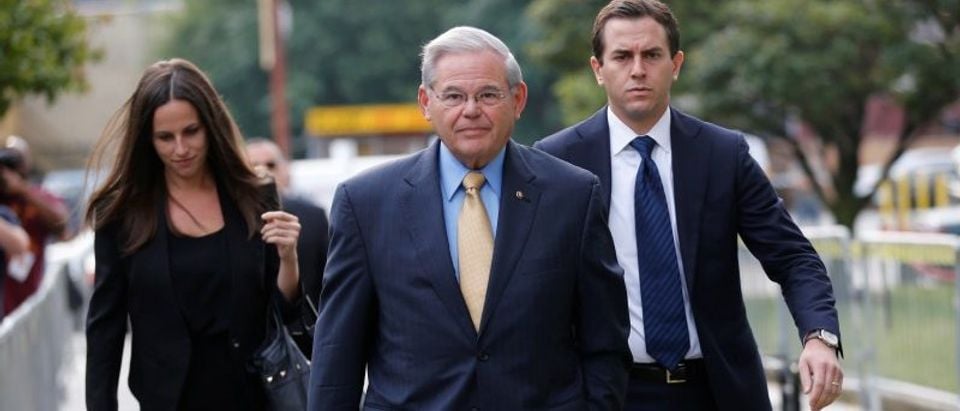 Senator Bob Menendez arrives to face trial for federal corruption charges with his children Alicia Menendez and Robert Melendez, Jr. at United States District Court for the District of New Jersey in Newark, New Jersey, September 6, 2017. REUTERS/Joe Penney