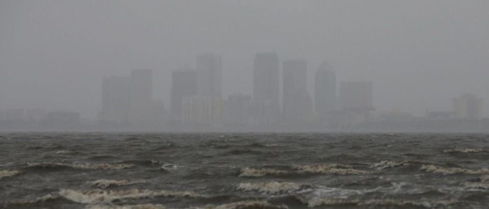 The Tampa skyline is pictured across Hillsborough Bay ahead of the arrival of Hurricane Irma in Tampa