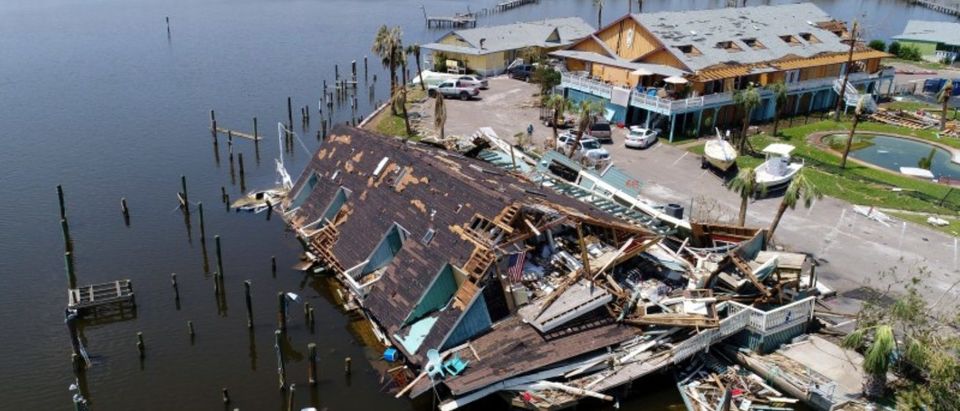 An aerial photo shows damage caused by Hurricane Harvey in Rockport