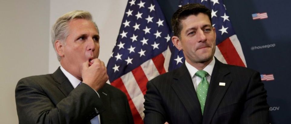 Speaker of the House Paul Ryan (R-WI) and House Majority Leader Kevin McCarthy (R-CA) attend a news conference