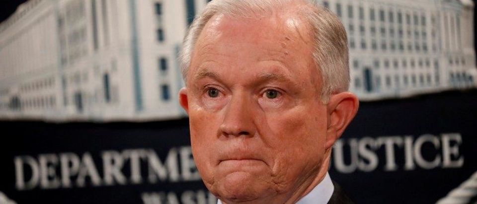 FILE PHOTO: U.S. Attorney General Jeff Sessions during a news conference at the Justice Department in Washington
