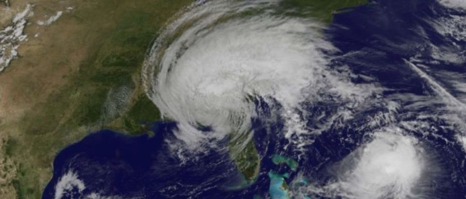 Hurricane Irma over Florida along with Hurricane Jose in the western Atlantic Ocean